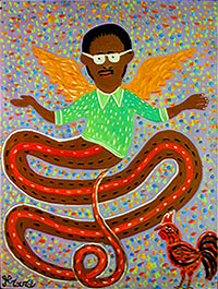 Damballah Titid - President Jean-Bertrand Aristide depicted as the vodou lwa (spirit) Damballah. Painted by Gerard Fortune in 1994 or 1995 when Aristide was returned to power by US/UN forces.