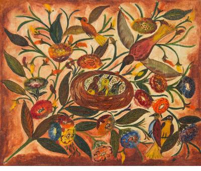 Hector Hyppolite, Birds and Flowers (1946-47), which was in the collection of Jonathan Demme before selling at auction in 2014. COURTESY MATERIAL CULTURE