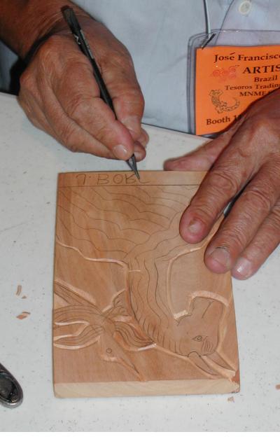 Borges Cutting a woodblock.