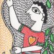 Flying a kite - miniature painting