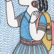 Schoolgirl with umbrella - miniature painting