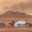 Mongolian Landscape with Yurt and Camel, Horse and Yak