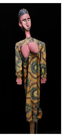 Bamana Rod Puppet of woman with articulated arms and breasts
