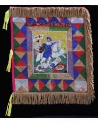 St. Jacques Majeur - Ceremonial Vodou Flag with fringe by Clotaire Bazile