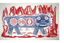 Leopard in a Cornfield III (blue/red)