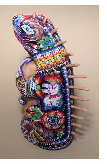 Large Huichol Beaded Iguana Sculpture