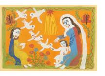 Christ child receiving flock of doves