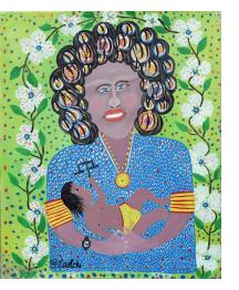 Woman with Curls Holding Child