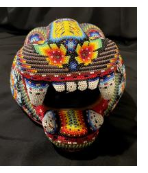 Large Jaguar Head/Mask - Huichol Beaded Sculpture