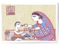 Mother feeding her son