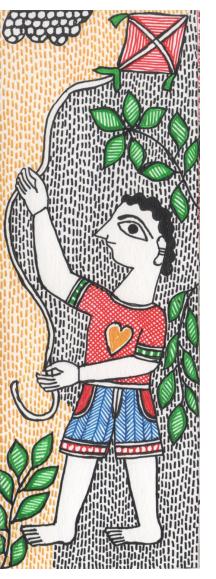 Flying a kite - miniature painting