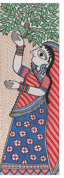 Woman with a bird - miniature painting