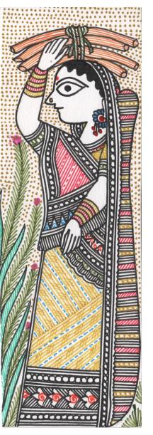 Woman carrying firewood - miniature painting