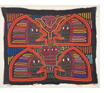 Four Faces and Two Birds - Vintage Mola from Panama