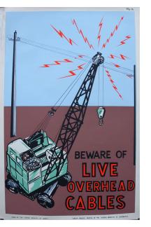 BEWARE OF LIVE OVERHEAD CABLES - Workplace Safety Poster #16