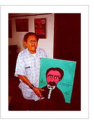 Abel Perez Mainegra with painting of José Marti. Trinidad, March, 2000.