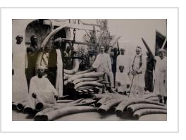 Historic photo of 19th century East African ivory trade at the Institut du Monde Arabe.