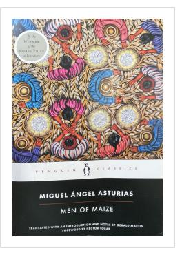 Miguel Asturias' classic novel "Men of Corn" with cover by Ottoniel Chavajay.