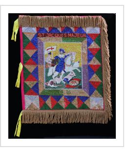 St. Jacques Majeur - Ceremonial Vodou Flag with fringe by Clotaire Bazile