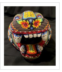 Large Jaguar Head/Mask - Huichol Beaded Sculpture