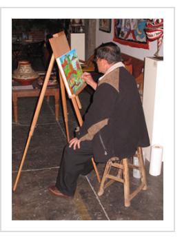 Ignacio Fletes Cruz painting "Camino al Rio" at Indigo Arts, April 9 2011.