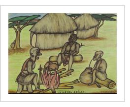 Three Men Dining - Kamante Gatura (Kenya, c. 1980)