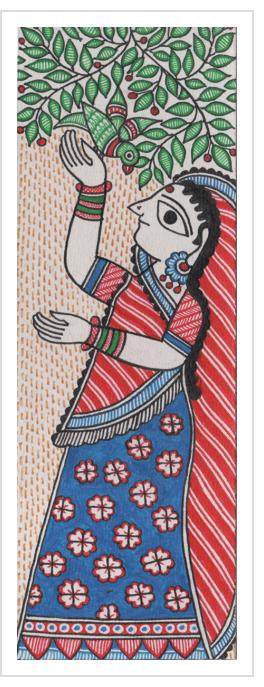Woman with a bird - miniature painting