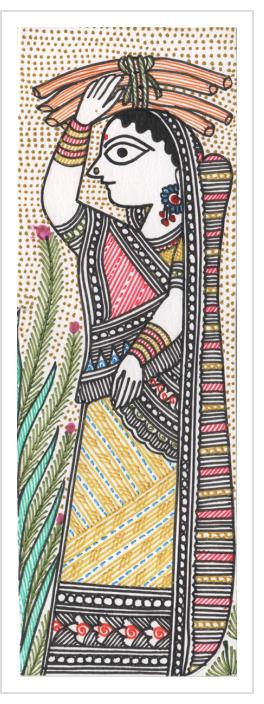 Woman carrying firewood - miniature painting