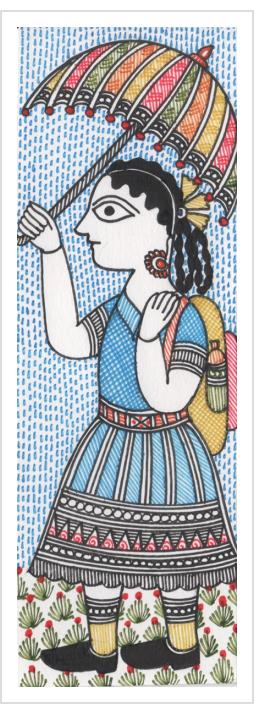 Schoolgirl with umbrella - miniature painting