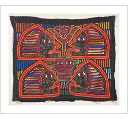 Four Faces and Two Birds - Vintage Mola from Panama
