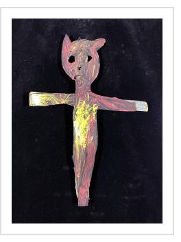 Timoun Rezistans artist. Grand Rue, Port-au-Prince, Haiti. Paint and rubber inner-tube on recycled wood (10.25" h. x 5.75" w. x 1.25" d.), 2009