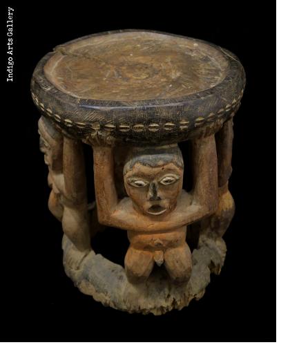 "Caryatid" - Bamum figurative wood stool.  