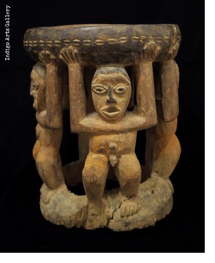 "Caryatid" - Bamum figurative wood stool.  