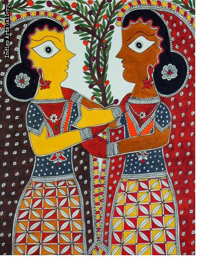 Two Girl Friends - Mithila painting