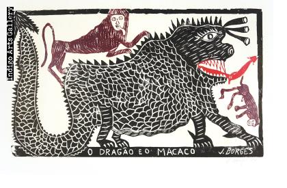 O Dragao Eo Macaco - vintage woodcut print