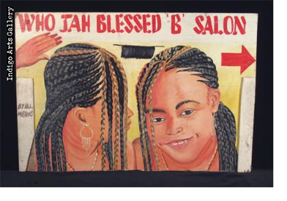 WHO JAH BLESSED 'B' SALON Two-sided Hairdresser Sign 