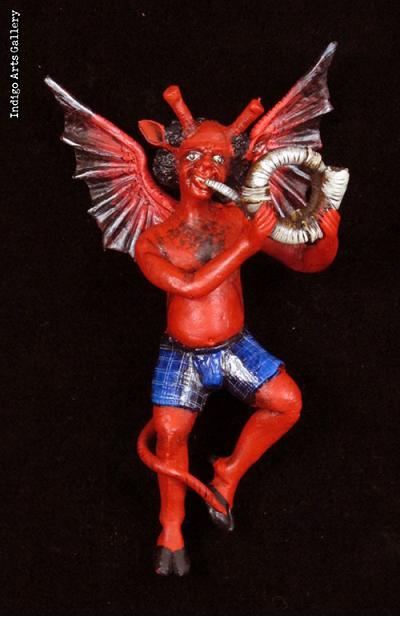 Retablo Musician Devil Ornament (French Horn)