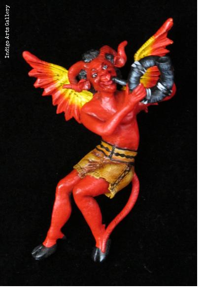 "Diablo Musico" Devil with a Horn - Retablo Ornament