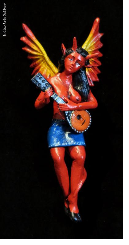Diabla with mandolin - retablo sculpture