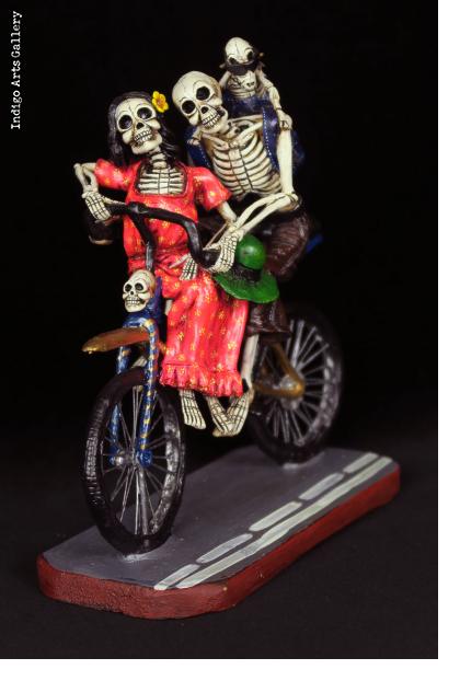 The Family that Rides Together - retablo sculpture