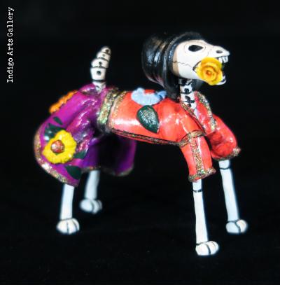 Calavera Dog with Flowers - Retablo Figure