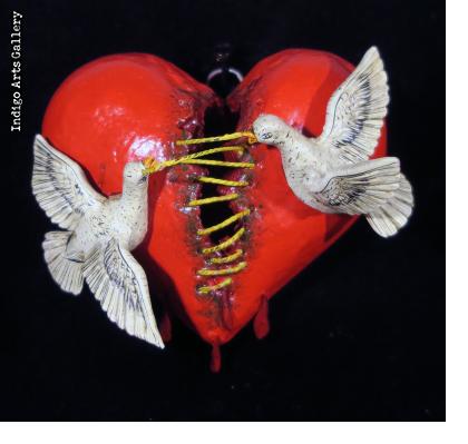 Mending a broken heart -  Retablo Heart Ornament