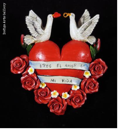 "Eres El Amor de Mi Vida" (you are the love of my life) Retablo heart ornament