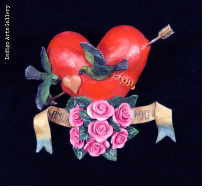 "Amo Mio" (My Love) Retablo Heart Ornament