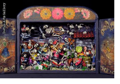 Party in the Cemetery - Day of the Dead Retablo (Version 22)