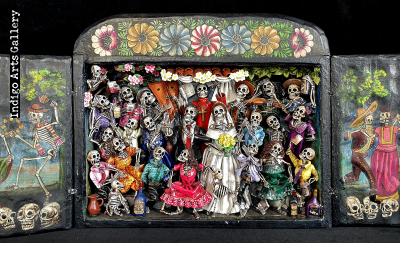 Boda de los Muertos (Skeleton Wedding - version 8) - Retablo