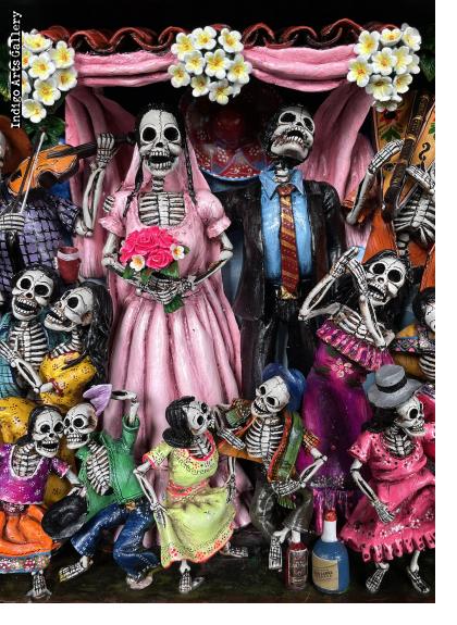 Boda de los Muertos (Skeleton Wedding - version 7) - Retablo