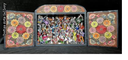 Danza Tijeres de Esqueletos (Dance of the Scissors) Retablo (version 5)