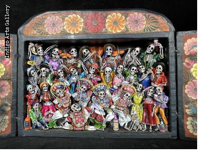 Danza Tijeres de Esqueletos (Dance of the Scissors) Retablo (version 5)