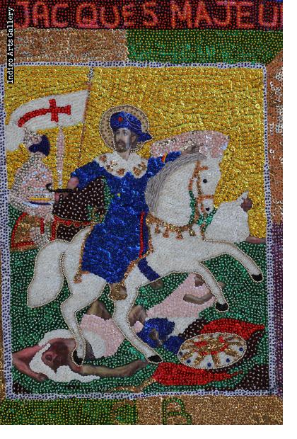 St. Jacques Majeur - Ceremonial Vodou Flag with fringe by Clotaire Bazile